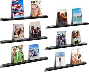 lot 22814 image: Pinkunn Picture Ledge Shelf Black Set of 6 Wooden Floating Shelves for Wall 16.5 Inch Wall Mount Floating Photo Ledge Shelves Picture Display Vinyl Record Album Storage Living Room Bedroom Home Decor