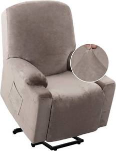 lot 22818 image: H.VERSAILTEX Rich Velvet Stretch Recliner Slipcovers 1 Piece Electric Power Lift Recliner Chair Cover Fitted Standard Large Power Lift Recliner with Side Pocket, Soft and Thick (Single Seat, Taupe)