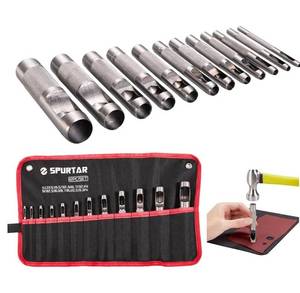 lot 58273 image: 12 PCS Steel Hollow Leather Punch Set 18-34 Heavy Duty Round Hole Punch Set Leather Hole Tool for Watch Cloth Belt Gaskets wStorage Bag - Retail $12