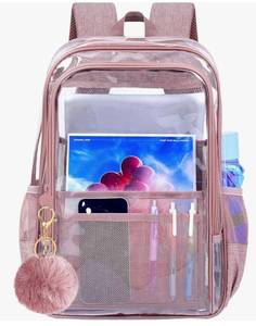 lot 58292 image: Clear Backpack, Heavy Duty Transparent Bookbag, See Through Backpacks for Women (missing key chain) - Retail $25