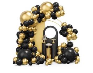 lot 58295 image: Black and Gold Balloons Garland Arch Kit, 134pcs Black and Metallic Gold Balloons with Different Size for 2026 Graduation Decorations, New Year, Birthday, Anniversary Party Decorations (balloons only) - Retail $12