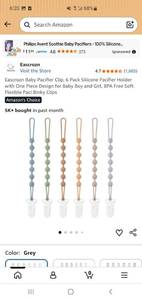 lot 58304 image: Baby Pacifier Clip, 6 Pack Silicone Pacifier Holder with One Piece Design for Baby Boy and Girl, BPA Free Soft Flexible Paci Binky Clips (missing pieces) - Retail $9