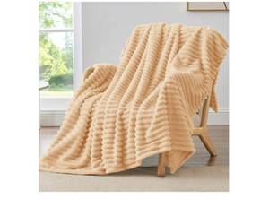 lot 58306 image: BEDELITE Fleece Throw Blanket for Couch - 300GSM Soft & Warm Fluffy Blush Sand Blanket, Decorative and Giftable Striped Blankets for Women, Men, 50x60 - Retail $20