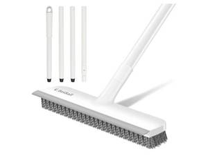 lot 58321 image: Floor Scrub Brush, Scrub Brush with Long Adjustable Handle 2 in 1 Scraper Brush Stiff Bristle Floor Scrubber for Cleaning Bathroom Shower Kitchen Garage Deck Tile Tub, Pure White - Retail $18