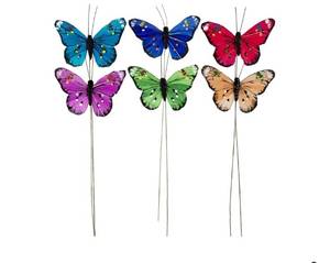 lot 58322 image: Feather Butterfly Decorations Set of 12 pc 6 Color Vibrant Multi Colored Craft Butterflies with Wire.Party Spring Home Decor Floral Pics - Retail $14