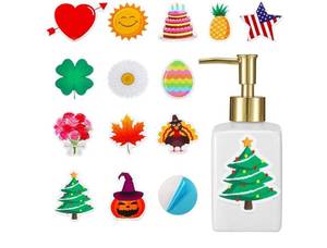 lot 58325 image: Seasonal Patriotic Soap Dispenser with 14 Interchangeable Seasonal Festival Magnets Ceramic Lotion 4th of July Fall Holiday Soap Dispenser for Farmhouse Kitchen Bathroom Accessories - Retail $19