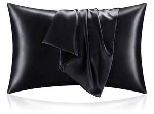 lot 58329 image: Satin Pillowcase for Hair and Skin, Super Soft and Cooling Similar to Silk Pillow Cases 2 Pack with Envelope Closure, Gift for Women Men(20x26 Standard Size, Black) - Retail $6