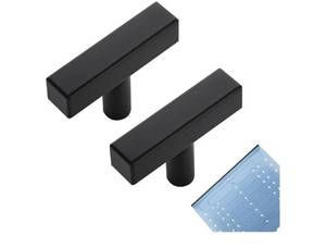 lot 58330 image: 20 Pack Cabinet Knobs and Pulls - 2 Inch Matte Black Handles, Single Hole Square T Knobs for Kitchen Cabinets and Drawers - With Mounting - Retail $18
