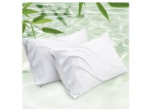 lot 58339 image: King Size Pillow Cases Set of 2, Cooling Pillow Cases King, Rayon Derived from Bamboo White Pillowcases, PureWoven Silky Soft Cool Bedding Pillow Covers with Envelope Closure, 20x36 Inches - Retail $16