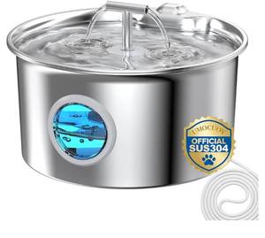 lot 58342 image: Cat Water Fountain Stainless Steel 2.6L Cat Fountain for Drinking - Pet Water Fountain for Cats Indoor - Automatic Pet Water Dispenser Bowl - Best Auto Feeding Supplies Gift for Small Dog Large Kitty - Retail $25