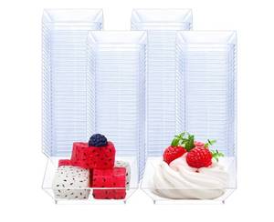 lot 58343 image: 200 Pieces Mini Square Dessert Plates 2.5 x 2.5 Inch Disposable Appetizer Plates Small Clear Plastic Dish for Dessert Salad Appetizer Sauces Tastings Cake Wedding Party Serving (Clear) - Retail $12