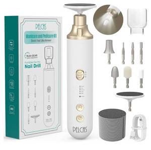 lot 58345 image: 8 in 1 Cordless Nail Drill, Electric Nail Filer 5 Speeds Manicure & Pedicure Kit with LED Light, Electric Foot Callus Remover for Foot Callus, Toenail, Thick Nails, Finger Nails Golden - Retail $25