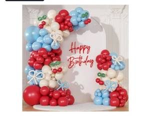 lot 58349 image: Cherry Red and Blue Balloon Garland Arch Kit,150pcs Bow Light Mist Blue Red White Balloons Arch Kit for Cherry Birthday Baby Shower Wedding Galentines Bridal Shower Party Decorations balloons only  - Retail $12
