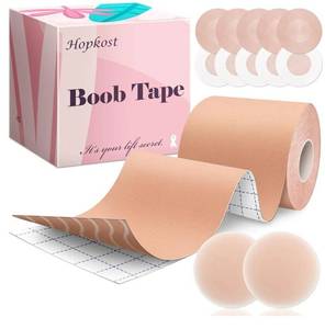 lot 58354 image: Boob Tape Breast Lift Tape for Large Breasts with 2 Pcs Nipple Covers Invisible Boobtape for A-G Cup(Beige,3 in) - Retail $12