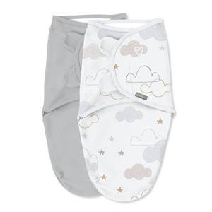 lot 58363 image: Ingenuity Original Swaddle - Space & Clouds - 0-3 Months - 2pk Cotton, Knitted, Classic Patterns - Retail $41