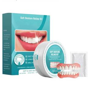 lot 58382 image: Moldable False Teeth Silicone Dentures for Women and Men, Upper & Lower Matching Set, Rapid Smile Denture Reline Kit, Fix Your Smile at Within Mins - Retail $8