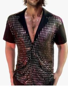 lot 58383 image: Mens Mesh Sequins See Through 70s Disco Long Sleeve Button Down Shirts (m) - Retail $22