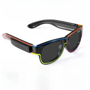 lot 58398 image: Wireless LED Glasses - 8 Color Light Up Neon Glow Flash Glasses for KTV, EDM, Rave Parties and Cosplay (Black Frame) - Retail $16