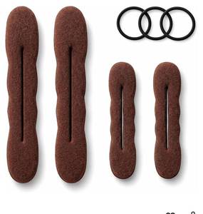 lot 58414 image: Styla Hair Magic Bun Maker (2 Small, 2 Large) Foam Sponge Bun Shaper Hair Accessories (Brunette) - Retail $8
