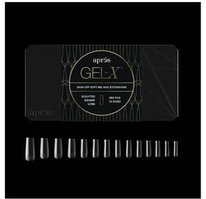 lot 58417 image: Apres Gel-X Square Box of Nail Tips 280 Gel-X Tips, Soft Tips, 14 Sizes 00-9  Half-sizes Included (Sculpted Square Long) - Retail $19