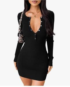 lot 58419 image: Long Sleeve Mini Dress Women Ribbed Tummy Control Club Party Dresses 2025 Fall Winter Staple (m-l) - Retail $25