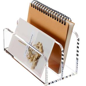 lot 58424 image: Acrylic Mail Sorter Desktop Organizer Holder, 2 Compartments Clear Small File Script Letter Office Document Storage for Desk Bill Filling Envelope Holder Office, Home, School Desk Organization - Retail $14