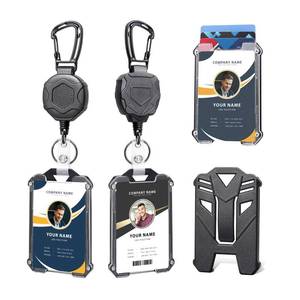 lot 58438 image: Badge Holder Retractable Clip Heavy Duty Carabiner Badge Reel Keychain with Lanyard ID Cards Holder Cool Tactical ID Holder - Retail $9