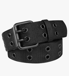 lot 58440 image: Double Prong Belt Plus Size 39 to 71 Black Grommet Nylon Belts for Men Women Unisex - Retail $16