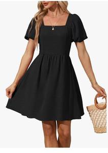 lot 58441 image: Women Puff Sleeve Square Neck Tie Back Dress (Large) - Retail $25