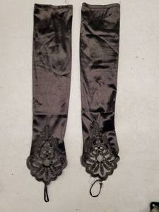 lot 58462 image: Black Satin Long Gloves with Beaded Lace Cuff - Retail $12