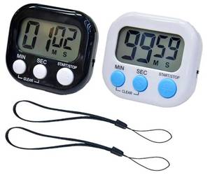 lot 58465 image: 2 Pack Small Digital Kitchen Timer Magnetic Back and OnOff, Classroom Timers for Teachers Kids, Count Up Count Down Loud Alarm Stop Memory Function for Cooking Study Work Exercise (1, BlackWhite) - Retail $7