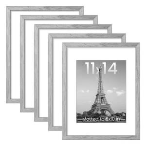 lot 58481 image: upsimples 11x14 Picture Frame Set of 5, Display Pictures 8x10 with Mat or 11x14 Without Mat, Wall Gallery Photo Frames, Gray - Retail $24