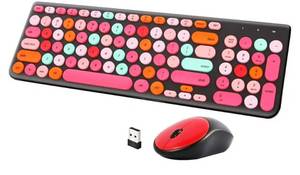 lot 58486 image: Wireless Keyboard and Mouse Combo, Retro Typewriter Keyboard with Round Keycaps, 2.4GHz USB Cute Wireless Keyboard Mouse for Computer, Desktop, Laptop and Computer - Retail $20