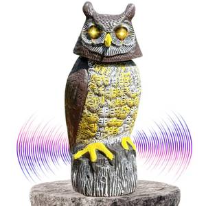 lot 58489 image: Large Solar Owl with Motion Detector, Flashing Eyes, Spinning Head, Realistic Hooting and Silent Mode, Garden Owl, Outdoor Statue, Decoration for Home, Garden, Patio and Fence - Retail $36
