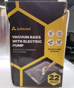 lot 58493 image: Vacuum Bags with Electric Pump - 22 Bag Set with Accessories - Retail $25