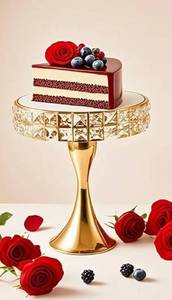 lot 58497 image: Crystal Cake Stand Set Round Cake Stand with Crystal Bling Pendants Dessert Table Display Set for Wedding Event Birthday Party Dessert Table, 12 Inch. - Retail $20