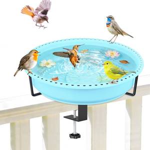 lot 719 image: YOADEHOA Bird Baths for Outdoors, Rustproof Metal Clamp Birdbaths & Birdfeeder with Detachable Plastic Basin, Outdoor Bird Feeding & Watering Station for Wild Birds Garden Patio Balcony (Blue) - Retail $24