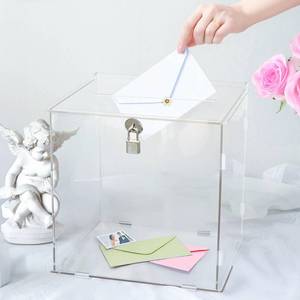 lot 720 image: SOFARKKT Pure Clear Acrylic Card Box with Slot & Lock, DIY Large Wedding Card Boxes for Reception, Elegant Money Envelop Gift Cards Box for Party Wedding Birthday Baby Shower Graduation Table Decor - Retail $27