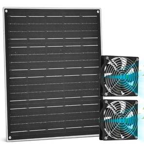 lot 722 image: Solar Powered Fan Kit, Chicken Coop Fan,15W Solar Panel with 2 Fans, Intake or Exhaust Air Fan wtih 9.8 Ft Cable for Outside Backyard Chicken Coops, Greenhouses, Pet Houses, Greenhouse - Retail $0