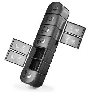 lot 724 image: FHORAIN XL AM PM Pill Organizer 2 Times a Day, Fade Resistant Extra Large Weekly Pill Box 7 Day, Double-Sided 14 Compartments for Vitamins, Fish Oil, Supplements & Gummies (Black) - Retail $10