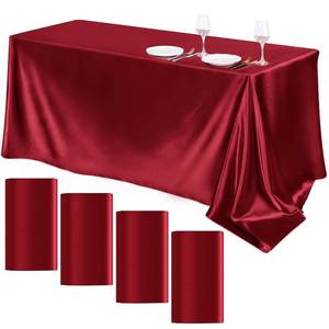 lot 741 image: TURSTIN 4 Packs Satin Tablecloth 102 x 58 Inch Overlay Satin Table Cover Rectangle Bright Silk Tablecloth Smooth Fabric Table Decoration for Wedding Banquet Party Events, Burgundy - Retail $25