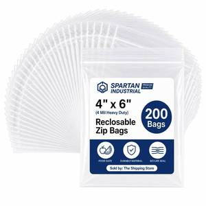 lot 745 image: Spartan Industrial - 200 Count - 4 X 6 (4 Mil Heavy Duty) Thick Clear Plastic Reclosable Zip Poly Bags with Resealable Lock Seal Zipper - Durable - Retail $15