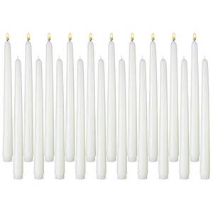lot 753 image: 20 Pack White Taper Candles, 10 Hours Burn Time, Unscented, Smokeless and Dripless, 0.8 x 12 Inch Dinner Candle Set for Household, Wedding, Party and Home D�cor Candlesticks - Retail $18