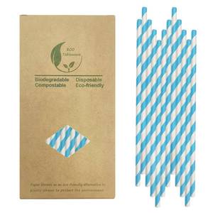 lot 754 image: Light Blue & White Paper Drinking Straws (100 Count) - 7.75 Inches Biodegradable Eco-Friendly Striped Party Straw for Party Supplies, Events and Crafts, Birdal Shower Decorations - Retail $6