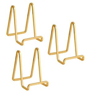 lot 761 image: Plate Holder Easel Display Stand - 4.5 inch Metal Plate Stands for Display - Tabletop Picture Stand - Gold Iron Easels for Display Pictures  Photo Frames  Book  Decorative Plates  Plaque - 3 Pack - Retail $9