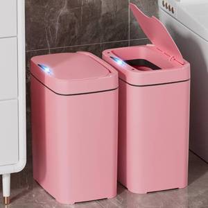 lot 764 image: Vanpopubs 2 Pack 2.7 Gal Bathroom Trash Can with Lid, Automatic Trash Can Small Smart Garbage Can Touchless, Slim Motion Sensor Waterproof Plastic Trash Bins for Bedroom Office Kitchen Toilet Pink - Retail $33