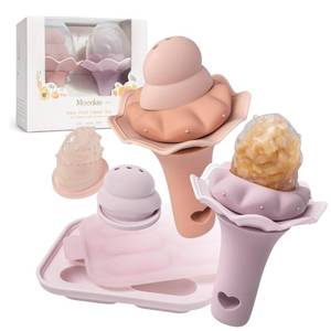 lot 765 image: Moonkie Baby Fruit Feeder for Self-Feeding Controlled Flow Design for Safe First Foods - BPA Free Silicone Food Feeder with Freezer Tray for Cooling Comfort - Baby Shower Gifts 4M - 2 Pack - Retail $17