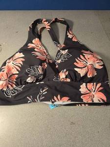 lot 766 image: 14 W Womens Swim Top, Cross Back Floral Swimsuit Top - Retail $0
