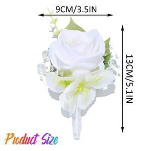 lot 769 image: Latious Wedding Flower Boutonniere Groom Rose Buttonholes Prom Suit Decoration for Men (White) - Retail $12