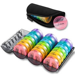 lot 773 image: ��Upgrade�� Monthly Pill Organizer 2 Times A Day,One Month Box AM PM,Daily Cases Large 4 Week,Medication 28 Days Dispenser for Pills,Fish Oils, Vitamin,Supplement(Rainbow)�� - Retail $24